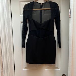 Nookie Black Long Sleeve Plunge Bodycon Dress